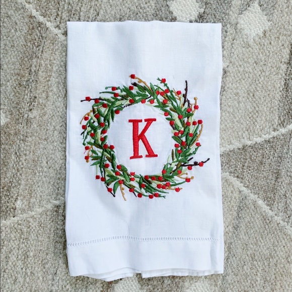Other - NWOT Monogram K Christmas Wreath Tea Towel